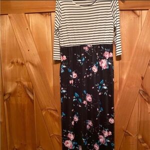 🔥 5/$25 Striped & Floral Multi-Pattern Long Maxi Dress Floor Length 2XL 1XL XL